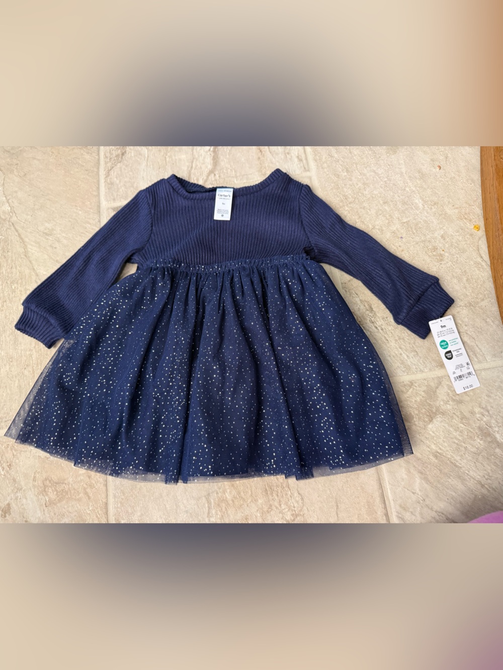 Carter's Navy Blue Long-Sleeve Tulle Sparkle Dress